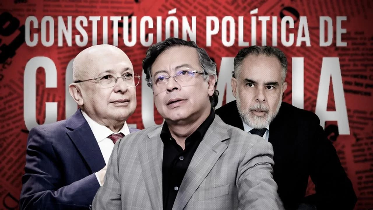 Eduardo Montealegre, ministro de Justicia; Gustavo Petro, presidente de la República; Armando Benedetti, ministro del Interior. Eduardo Montealegre, ministro de Justicia; Gustavo Petro, presidente de la República; Armando Benedetti, ministro del Interior.