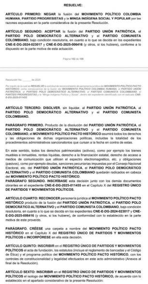 Resolución del CNE sobre el Pacto Histórico