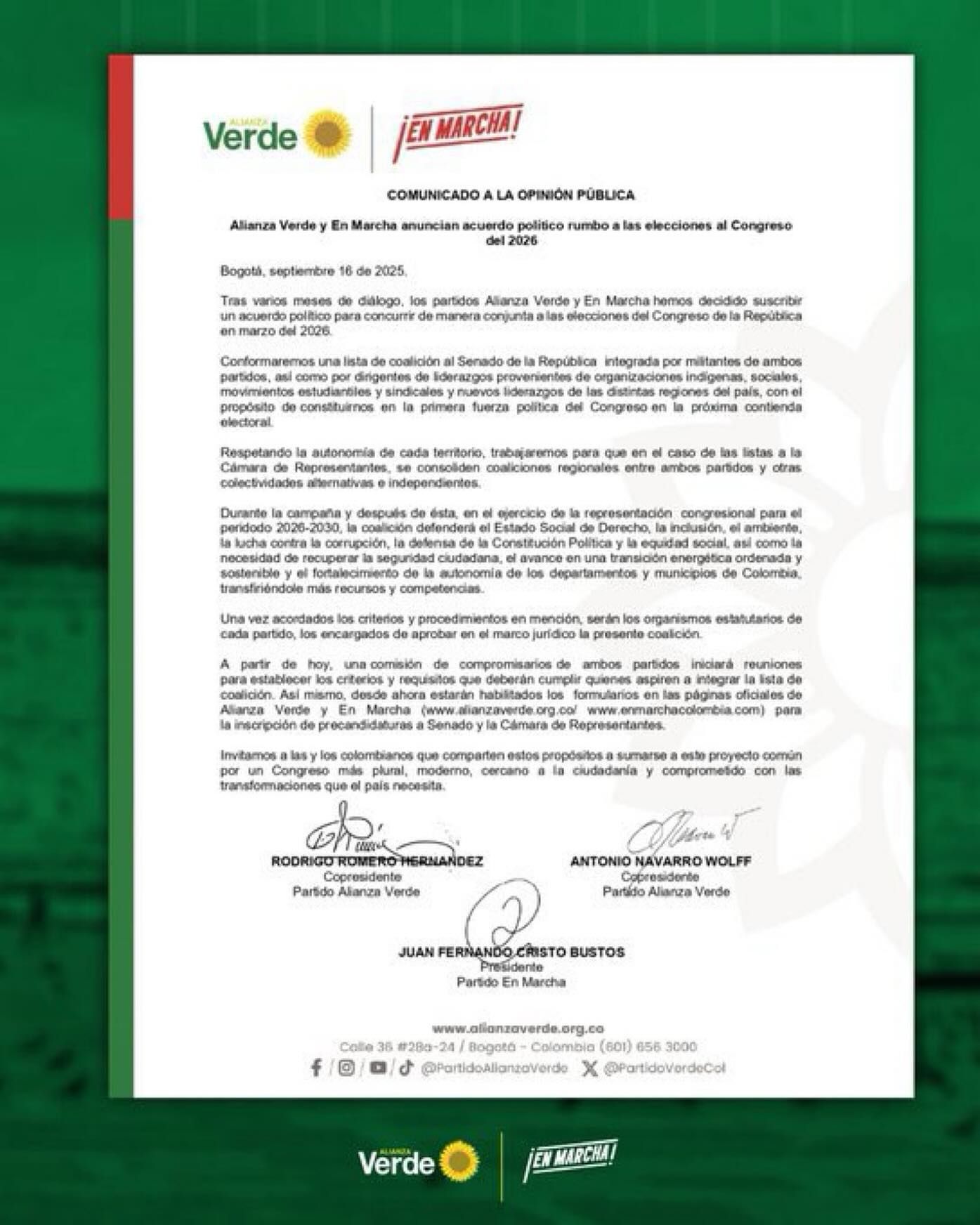 En Marcha y el Partido Verde se unen