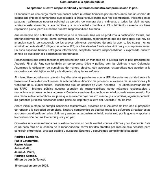 Comunicado de Comunes sobre sentencia de la JEP