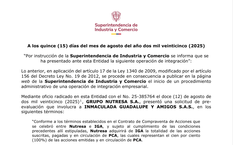 Publicación caso Nutresa Mimos en la SIC
