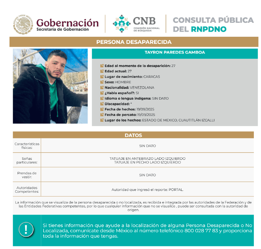 Circular de búsqueda Tayron