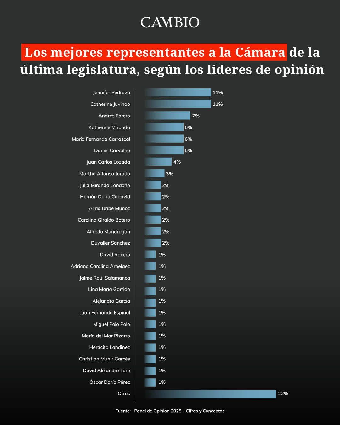Los mejores/as representantes a la Cámara según líderes de opinión (Panel 2025)