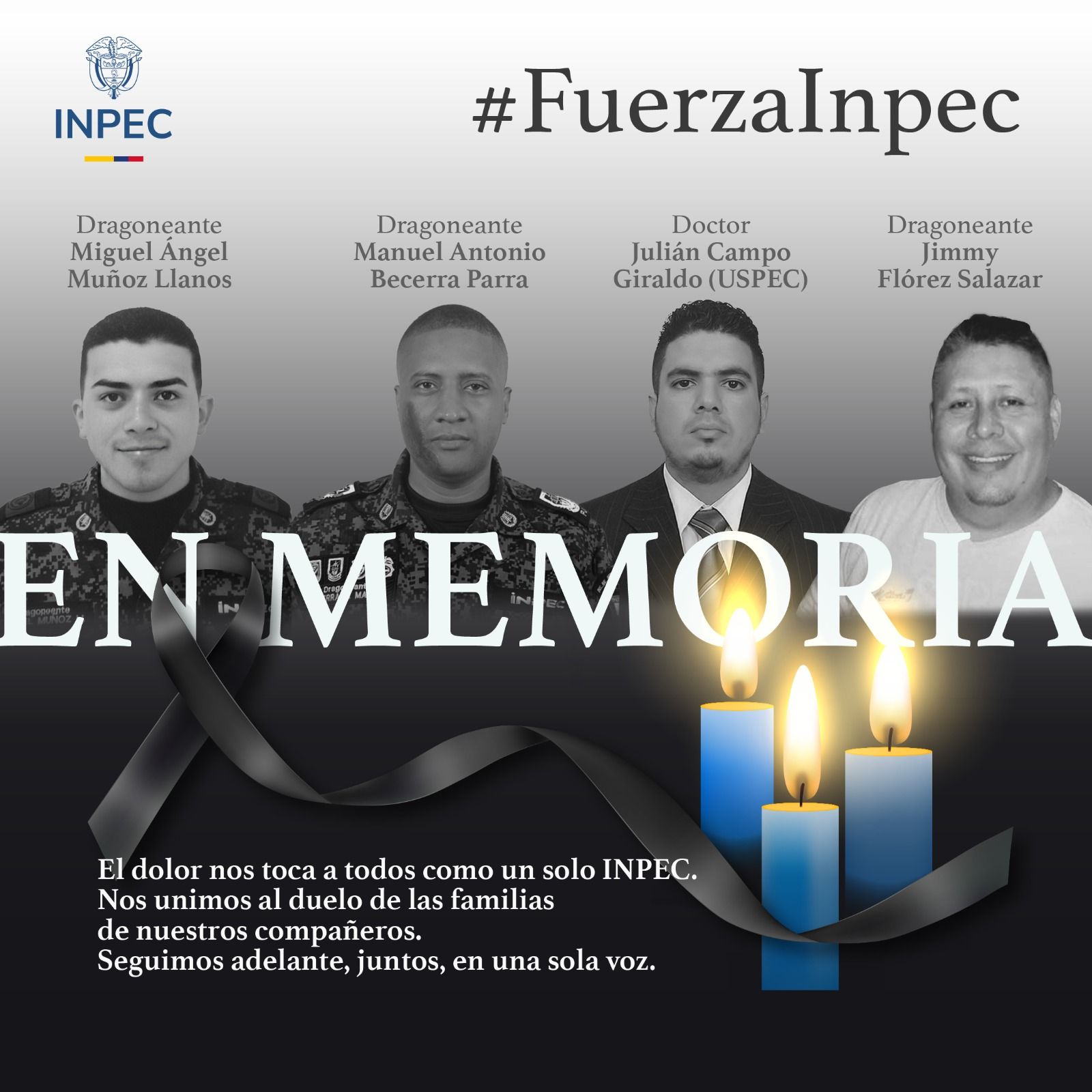 Imagen del Inpec en homenaje de las recientes víctimas. Foto Inpec.