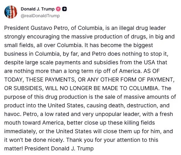 Mensaje de Trump a Petro