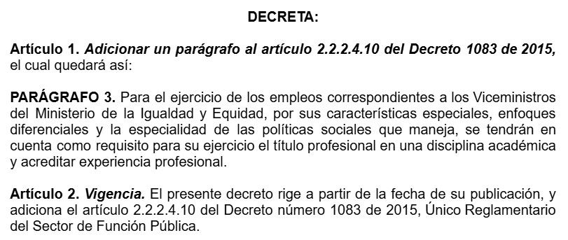 Borrador decreto viceministros de la Igualdad