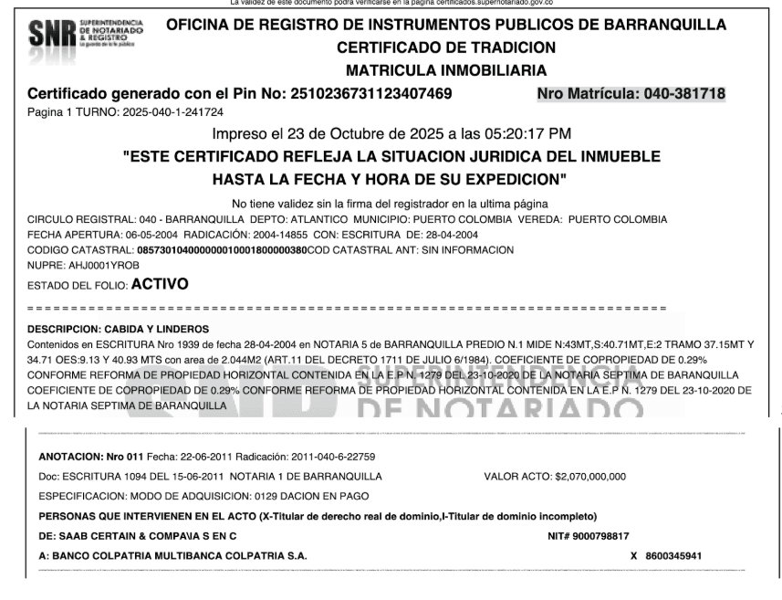 foto documentos propiedad columna Enciso