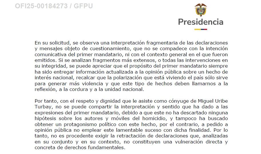 Respuesta de la Presidencia de la República