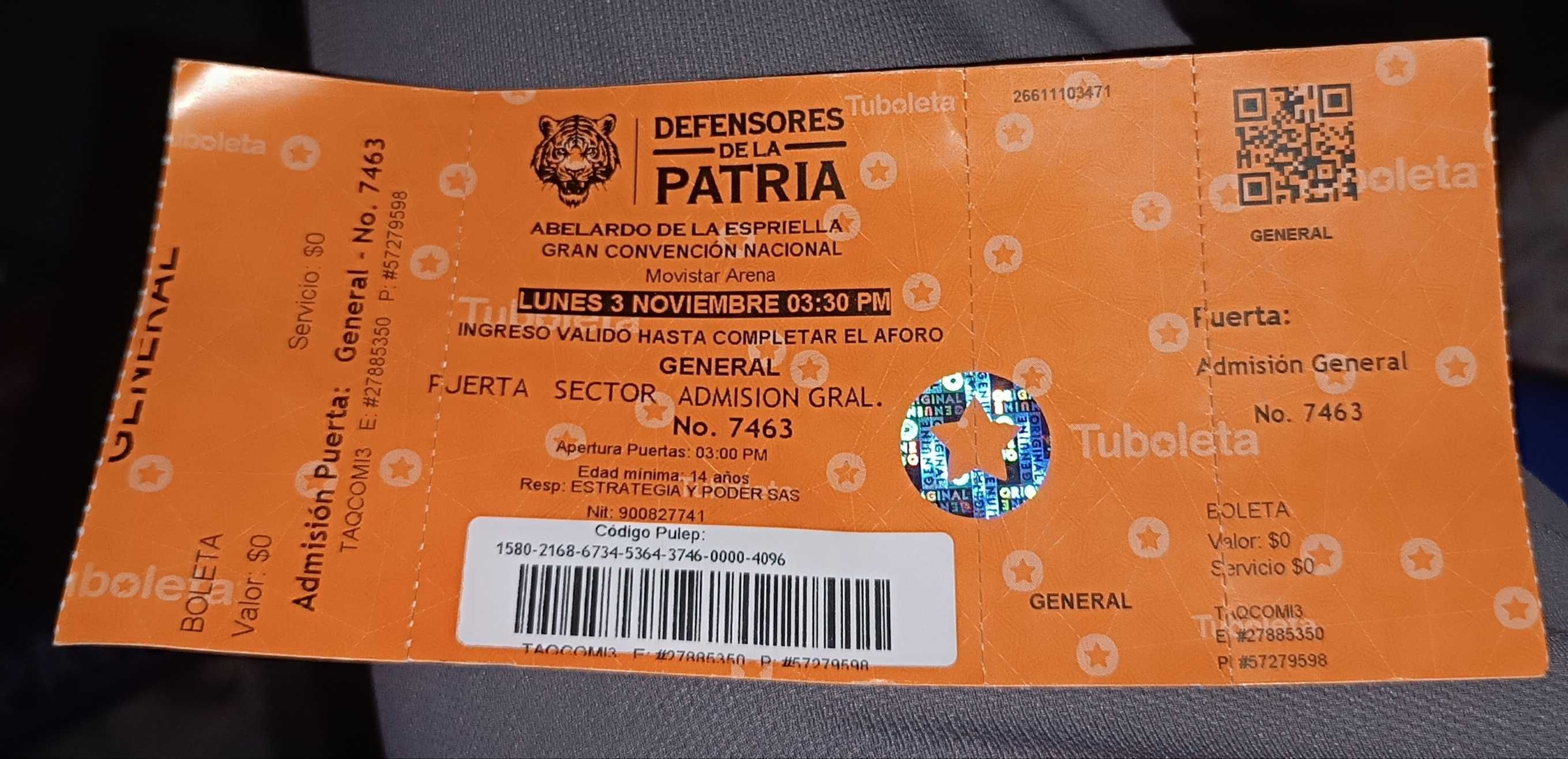 Boleta convención Defensores de la Patria