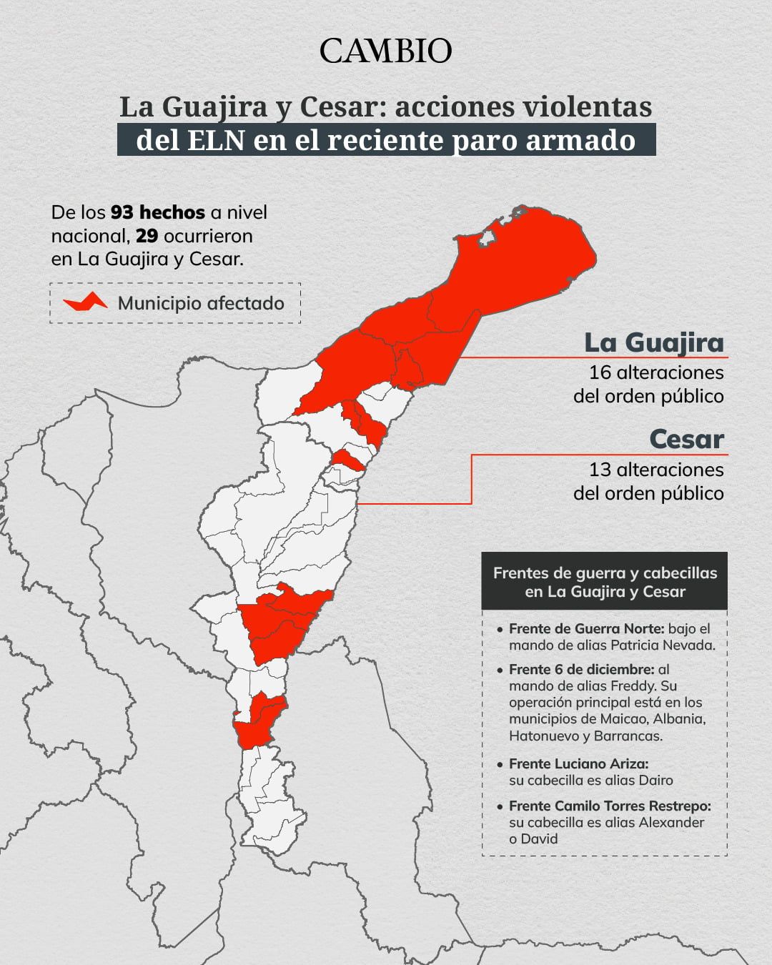 Mapa del accionar del ELN en la frontera norte con Venezuela.