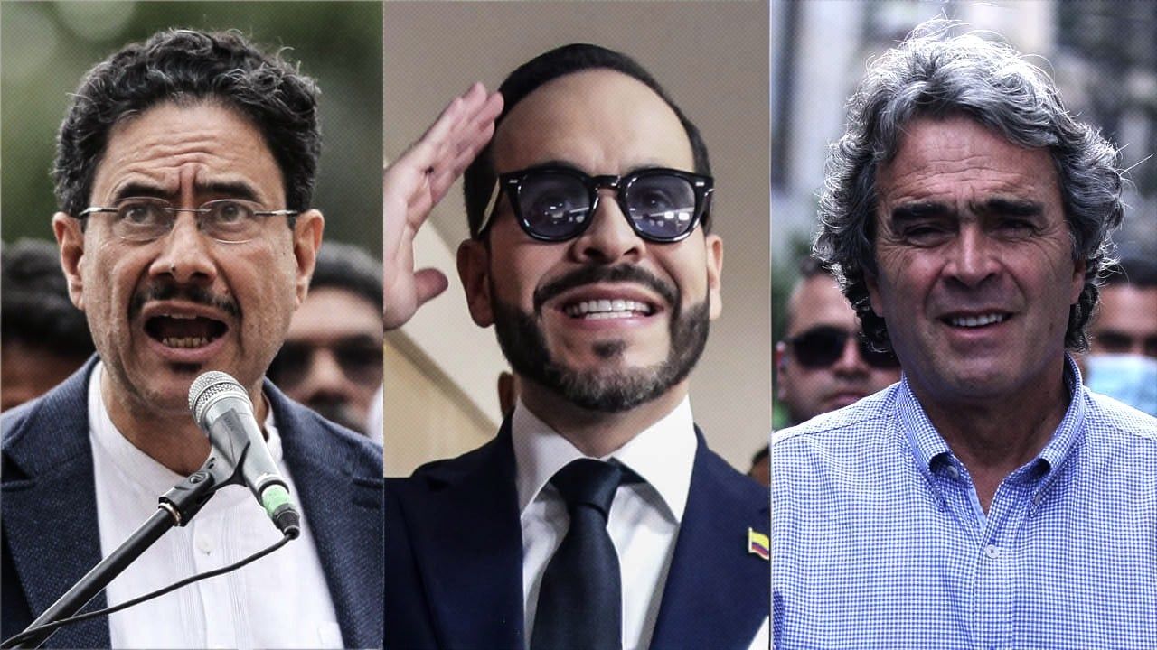 Iván Cepeda, Abelardo de la Espriella y Sergio Fajardo, en orden de las últimas encuestas de intención de voto para la Presidencia.