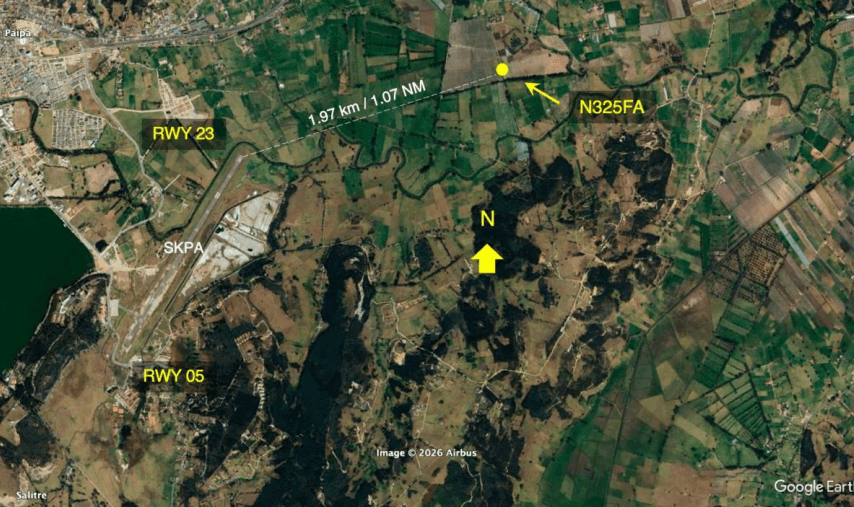 – Ubicación de la aeronave con respecto al aeródromo SKPA (Fuente: DIACC)
