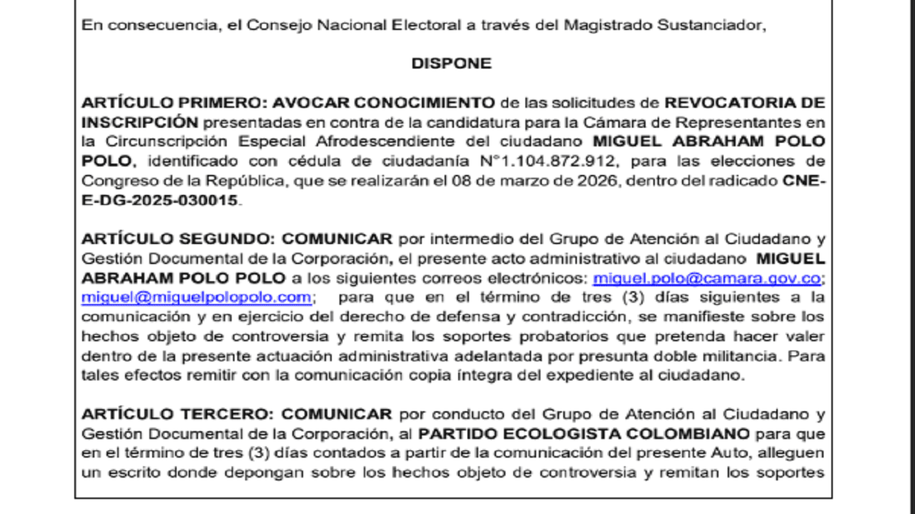 Imagen del expediente de las demandas en contra de la inscripción de Miguel Polo Polo