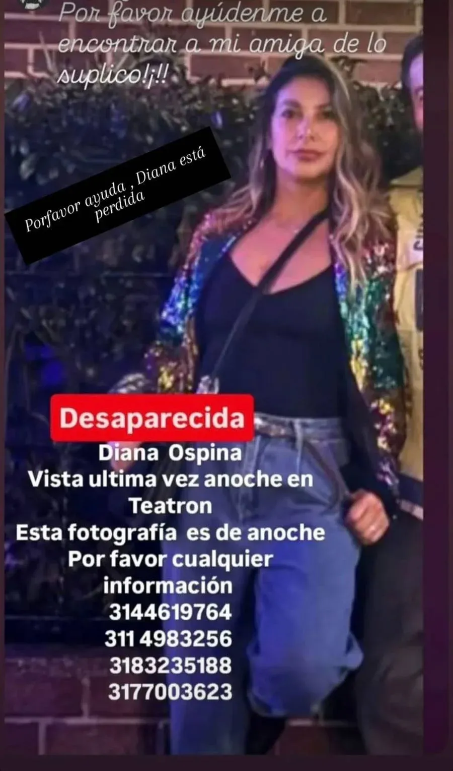 Imagen difundida en la búsqueda de Diana Ospina
