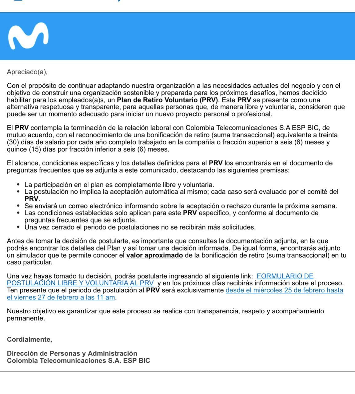 Movistar plan de retiro voluntario