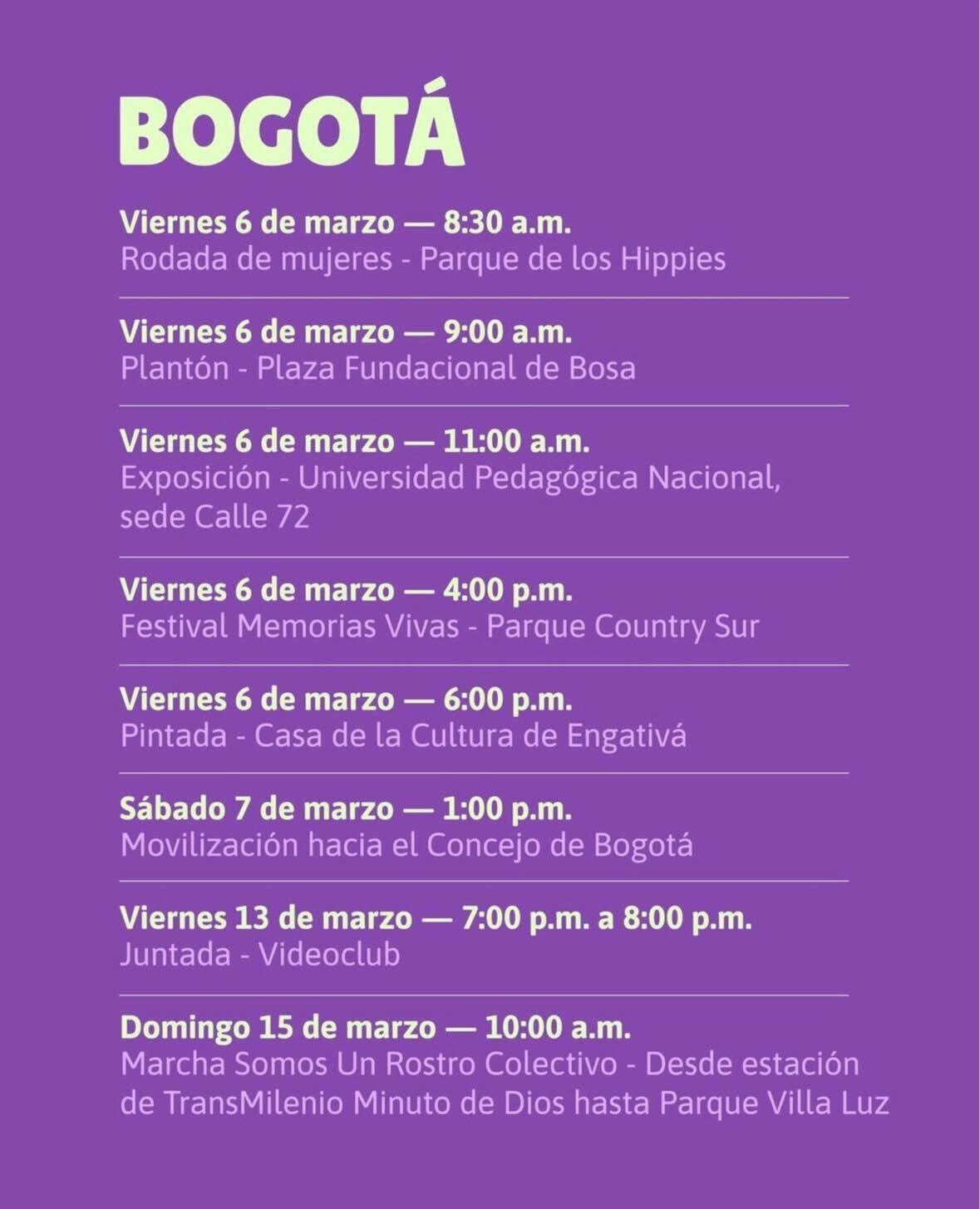 Bogotá, Medellín y Cali reprogramaron actividades del 8M