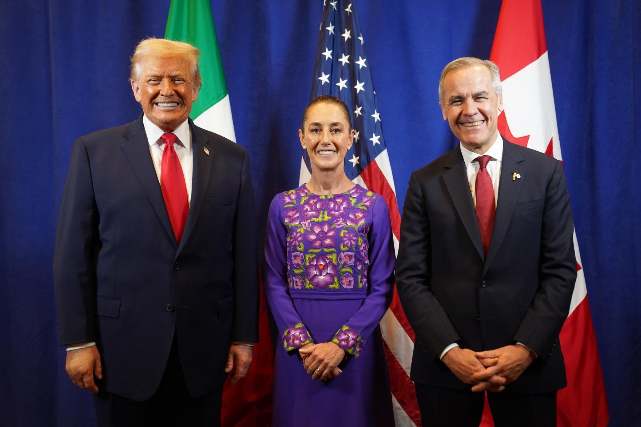La presidenta Claudia Sheinbaum junto a líderes de Estados Unidos y Canadá