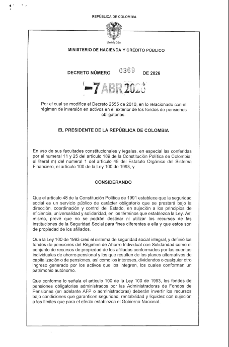 Decreto tope inversiones en pensiones