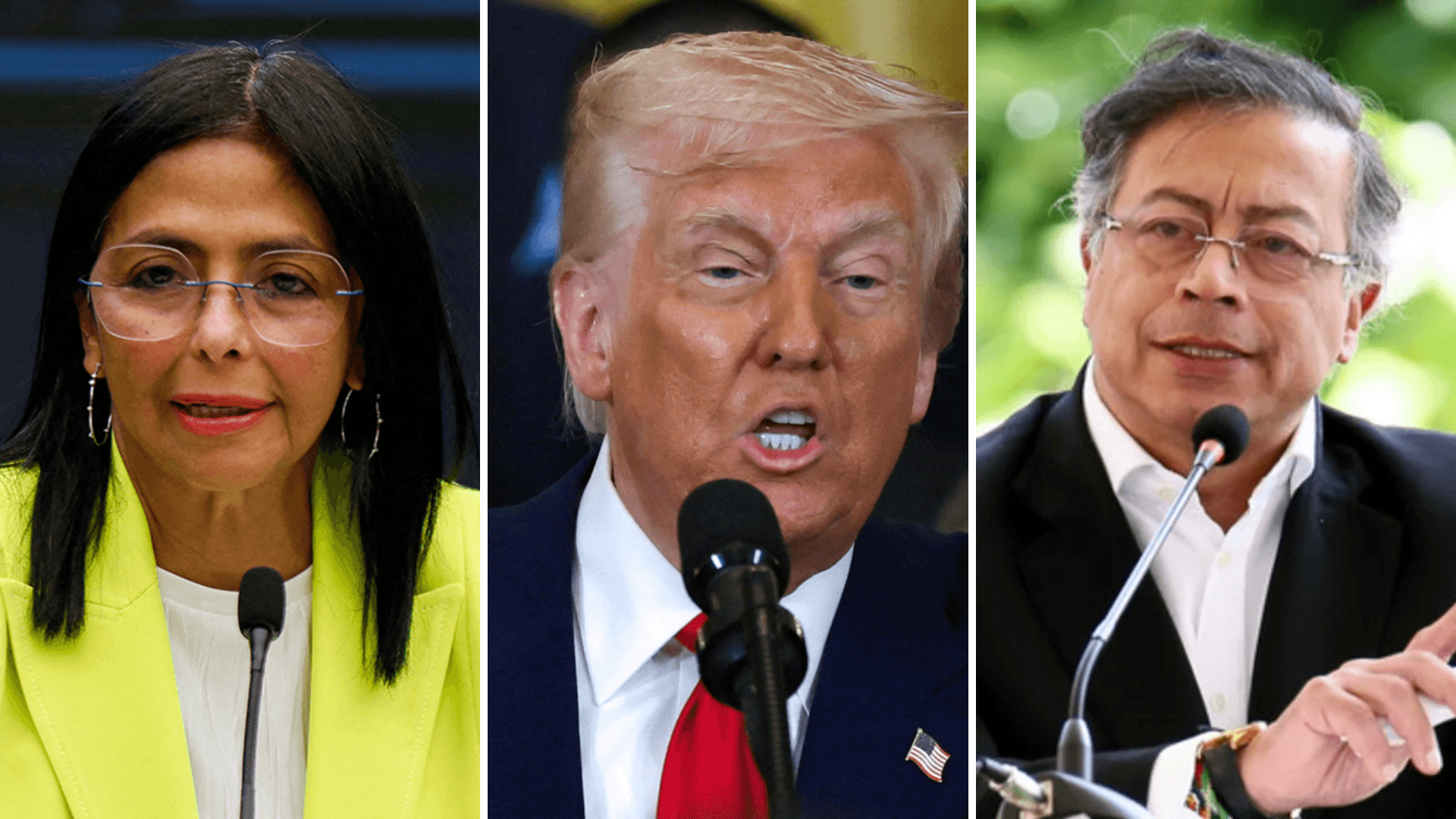 Delcy Rodriguez, Donald Trump y Gustavo Petro