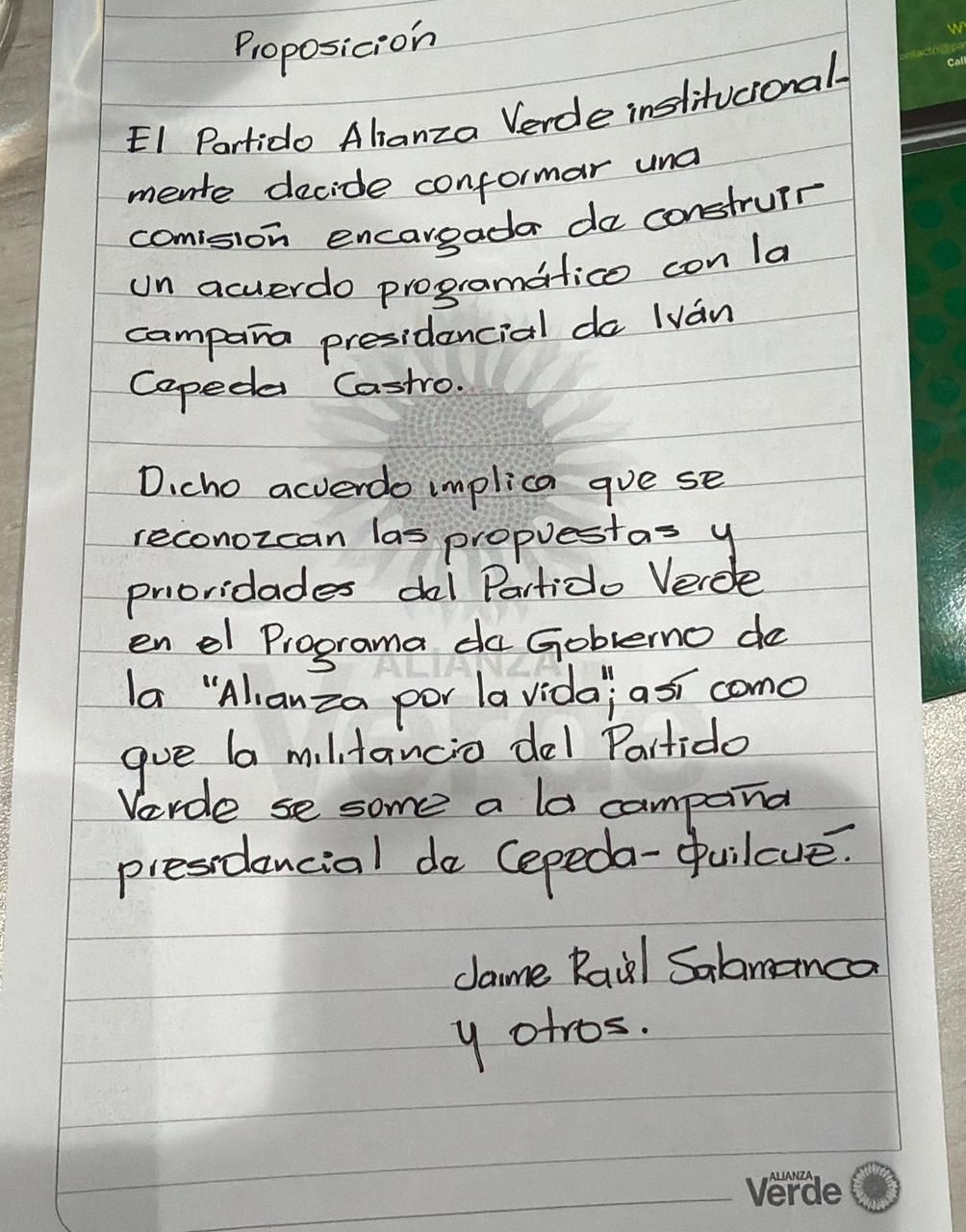 Proposición Alianza Verde