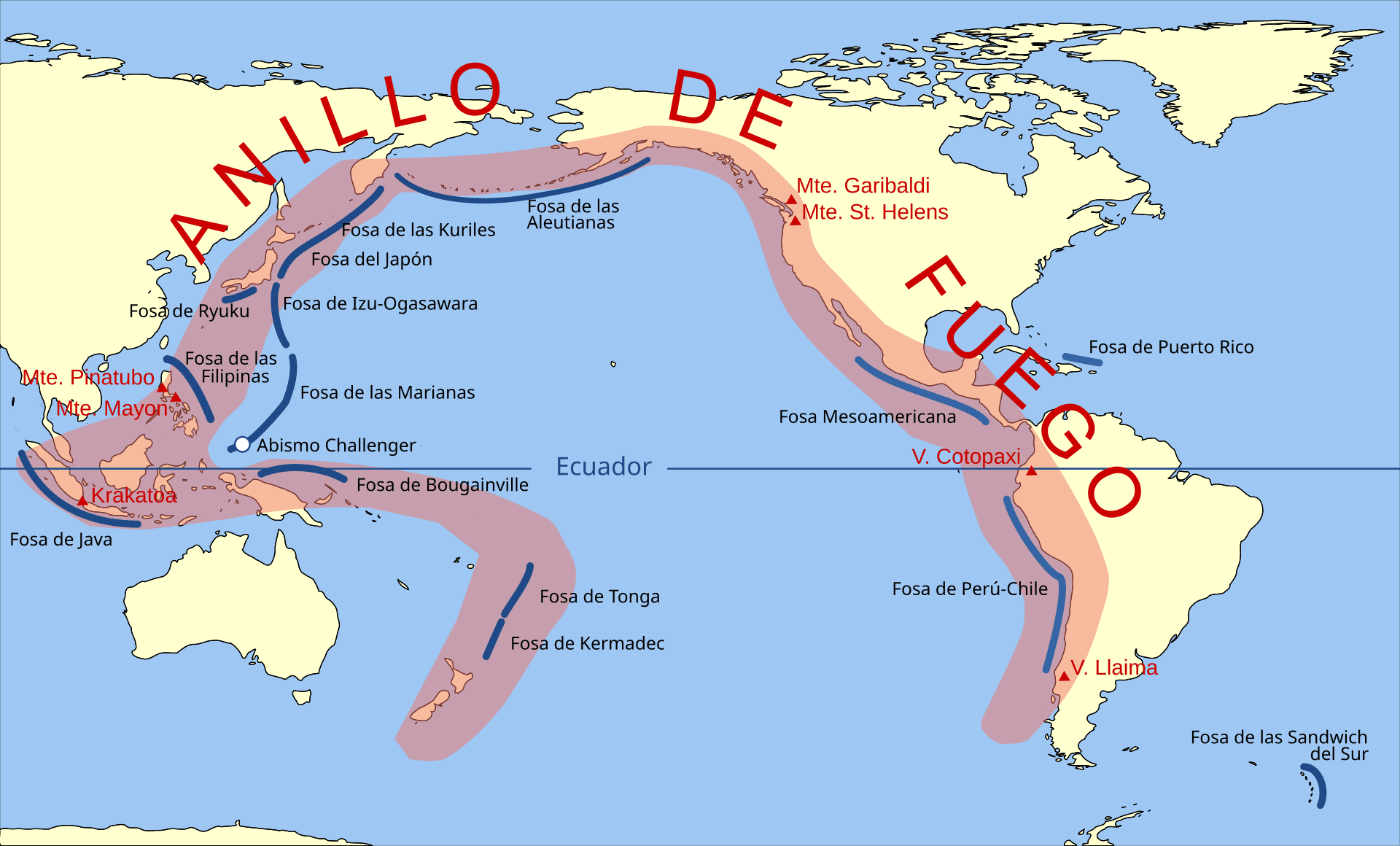 Mapa del Cinturón de Fuego del Pacífico