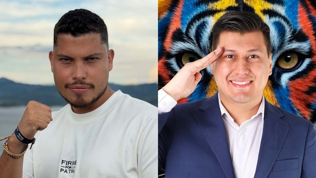 Los creadores de contenido digital Santiago Giraldo y Alejandro Bermeo. Este último acaba de ser electo senador de la República por el movimiento Salvación Nacional. Fotos: Redes sociales.